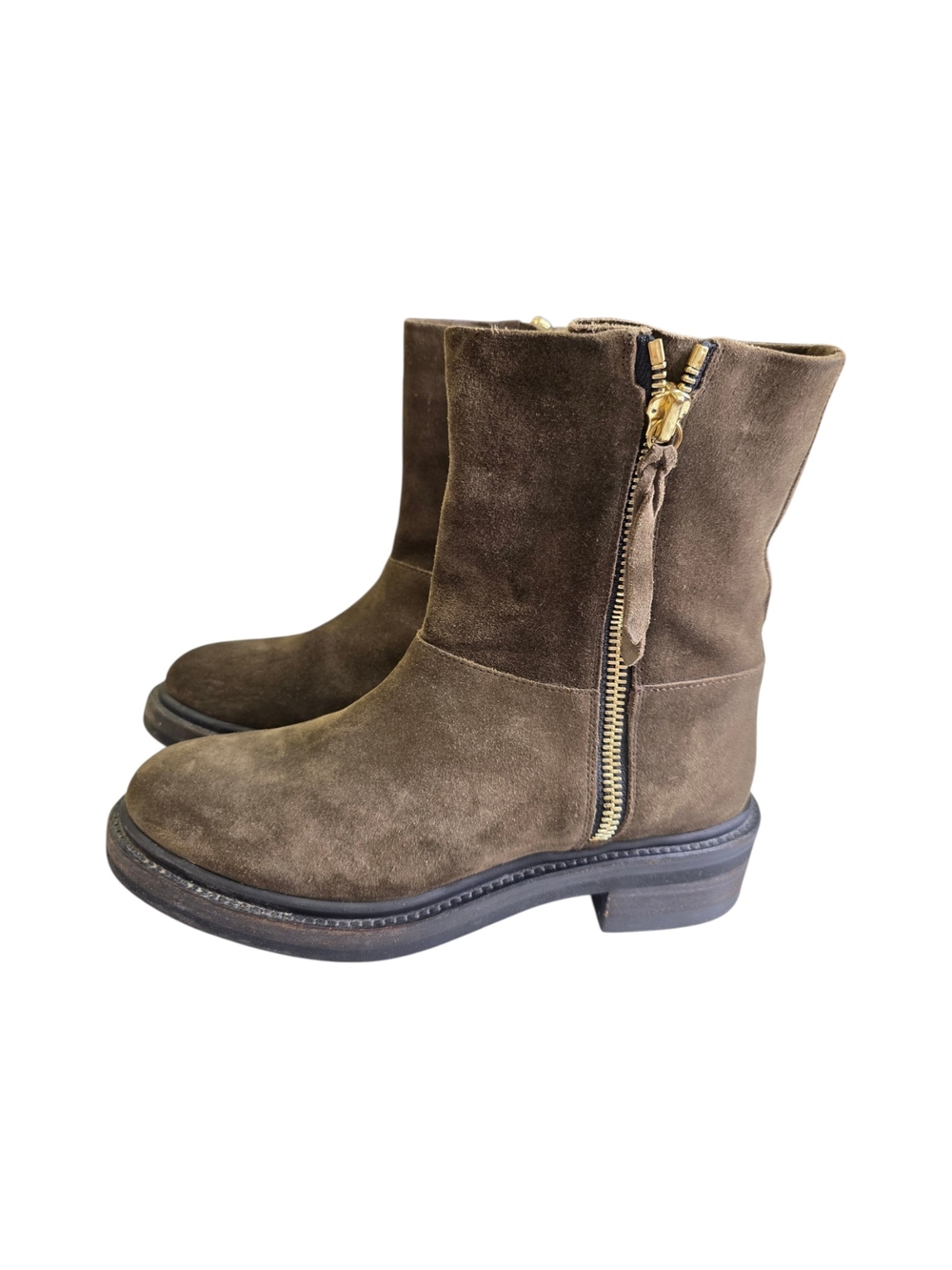 Buttero Suede Mid-Calf Zip Boots in Olive Brown